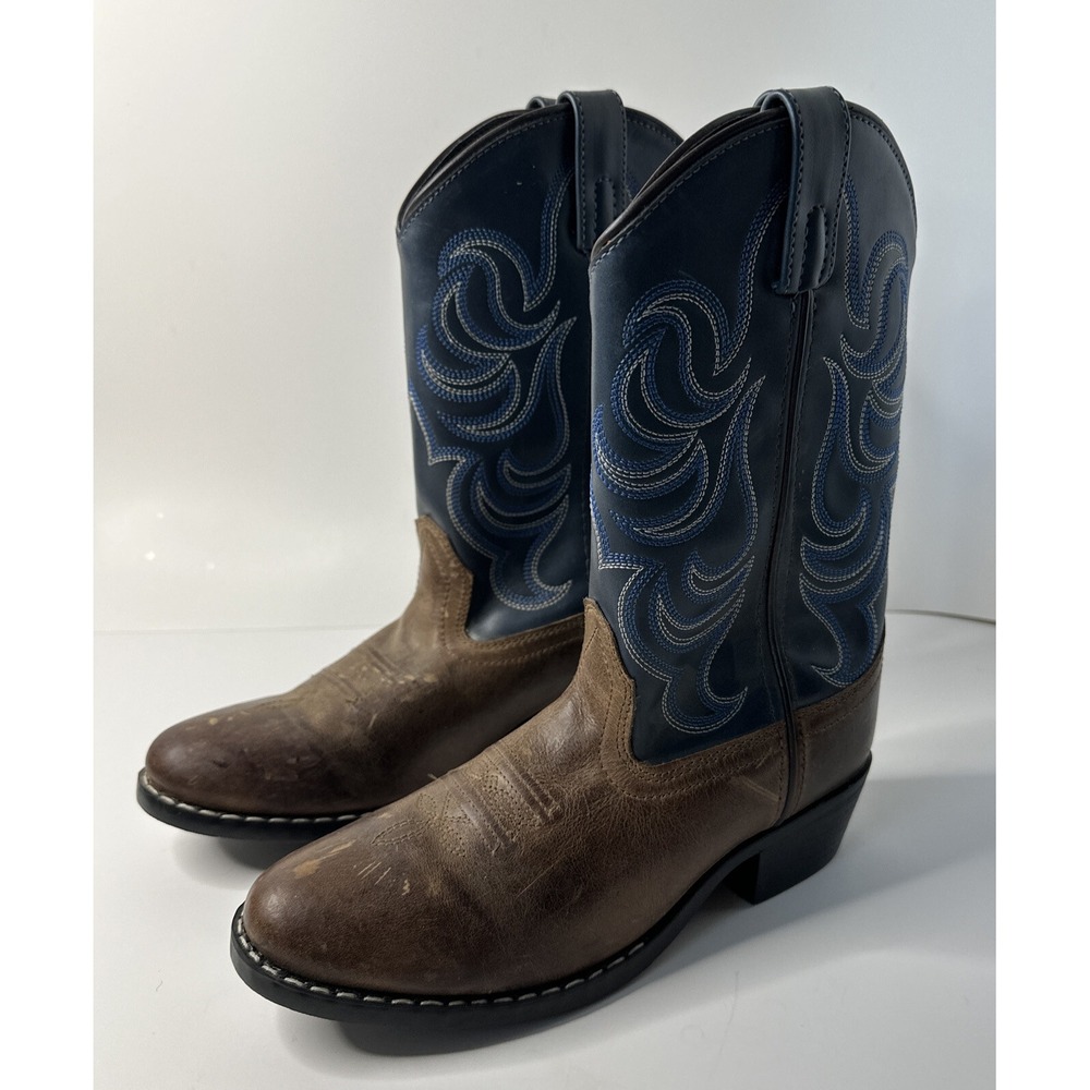 Cody‎ James Blue/Brown Leather Round Toe Pull On Western Boots Youth Size 4 D - Picture 4 of 12